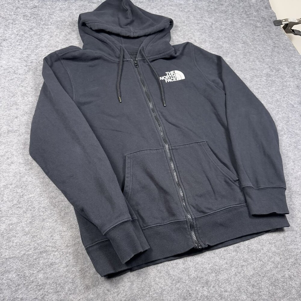 North Face Hoodie Mens Medium Black Spell Out Graphic Full Zip - Picture 9 of 16